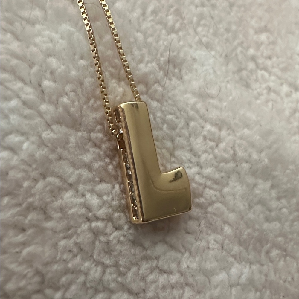 ANTHROPOLOGIE Gold Initial “L” Necklace Zirconia Accent Minimal Layering Chain